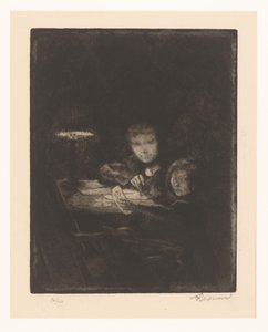Dibujo de niños en el crepúsculo de Albert Besnard (signed by artist)