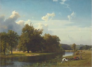 Un paisaje fluvial, Westfalia, 1855 de Albert Bierstadt