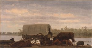 Nooning on the Platte, c.1859 (óleo sobre papel montado en lienzo) de Albert Bierstadt