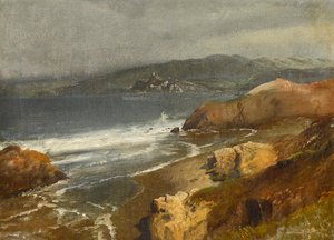 Costa del Pacífico, Cal. o Vista hacia el faro de Point Bonita de Albert Bierstadt