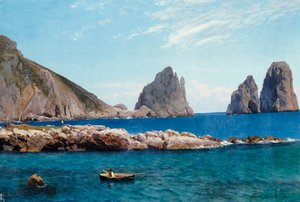Remando fuera de las rocas de Albert Bierstadt