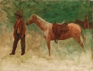 Vaquero de pie con caballo de Albert Bierstadt