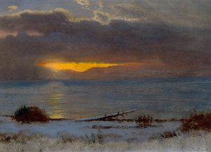 Amanecer en el lago Tahoe, California 1872 (Óleo sobre papel) de Albert Bierstadt