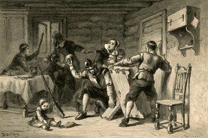 Puritanos atrincherando su casa contra los indios, 1877