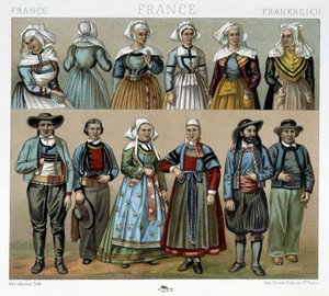 Trajes bretones del siglo XIX - en "Le costume ancien et historique" por Racinet de Albert Charles August Racinet
