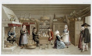 Trajes bretones del siglo XIX e interior - en “Le costume ancien et historique” de Racinet de Albert Charles August Racinet