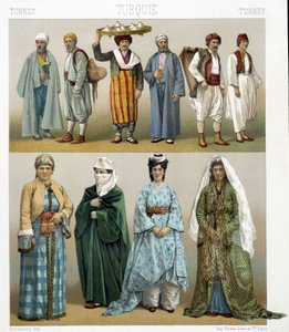 Trajes turcos del siglo XIX. Ilustración en “Le costume historique” de Racinet de Albert Charles August Racinet