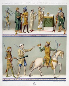 Trajes civiles en la Edad Media - en "El traje histórico" de Racinet de Albert Charles August Racinet