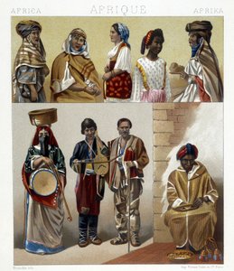 Trajes egipcios. Ilustración en "El Traje Histórico" por Racinet de Albert Charles August Racinet