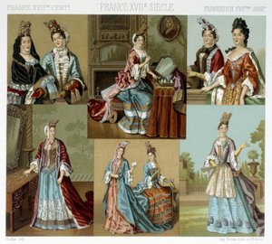 Moda y peluquería en Francia en el siglo XVIII - en “El traje histórico” de Racinet, finales del siglo XIX de Albert Charles August Racinet