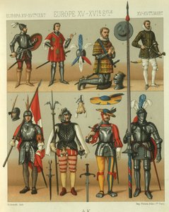 Ilustración de armadura de guerreros europeos
