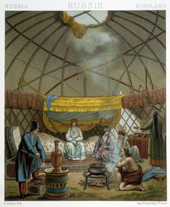 Kalmukos (nómadas rusos) en su yurta