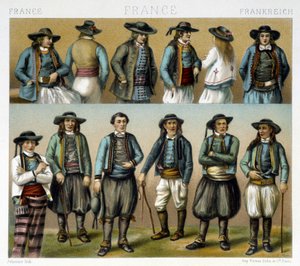 Trajes masculinos del Finisterre del siglo XIX - en "Le costume ancien et historique" por Racinet de Albert Charles August Racinet