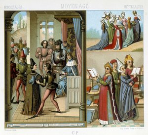 Edad Media: la corte real, las damas nobles, las damas educadas - en “Le costume historique” por Racinet