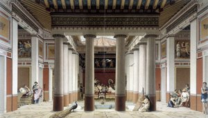 El atrio de una casa en la antigüedad griega - en “El traje histórico”, de Racinet de Albert Charles August Racinet