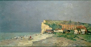 La playa de Puys-sous-Dieppe, cielo tormentoso, c.1880 de Albert Charles Lebourg