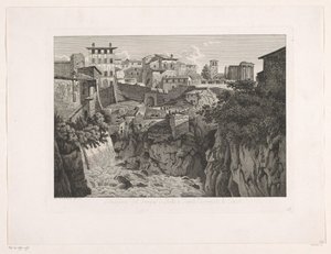 Vista de Tivoli, con el Templo de Vesta a lo lejos Situazione del Tempio di Vesta a Tivoli dirimpetto la Cascata (título sobre el objeto) Malayo Radirte Prospekte aus Italien (título de la serie)