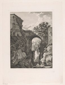 Cascada cerca del puente de San Rocco en Tivoli Cascata, y Ponte di St. Rocco a Tivoli (título sobre objeto) Pintorescos folletos grabados de Italia (título de la serie)