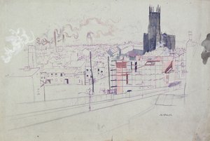 Ciudad industrial (Leeds) (pluma y tinta y acuarela sobre papel) de Albert Daniel Rutherston
