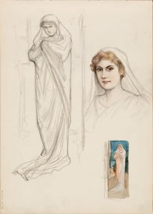 Aino Ackté como Alcestis, boceto del rostro y dos bocetos de cuerpo entero de Albert Edelfelt