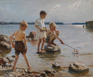 Niños jugando en la orilla (Niños jugando en la orilla) de Albert Edelfelt