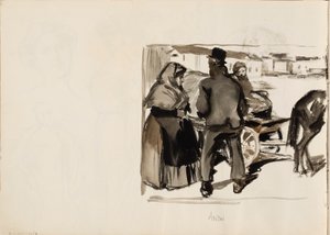 Carros tirados por caballos, tres personas de Albert Edelfelt