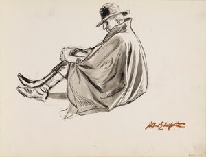 Hombre sentado con capa de Albert Edelfelt