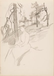Bosquejo de paisaje, mujer en primer plano de Albert Edelfelt