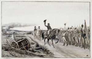 Von Döbeln saludando a sus tropas, del poema número quince de Stolt (dibujo original para «Las aventuras del alférez Stål»)