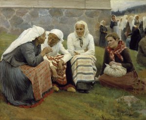 Mujeres fuera de la iglesia en Ruokolahti