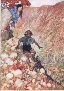 Down he went like the brave little man as he was, from The Water Babies pub.by Humphrey Milford Oxford University Press, c.1930 (colour litho) de Albert Edward Jackson