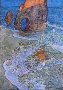 Lo pusieron en el centro y bailaron a su alrededor, de The Water Babies pub.by Humphrey Milford Oxford University Press, c.1930 (litografía en color) de Albert Edward Jackson