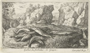 Gobios en la orilla de un río Gabius siue fundulus. Le Goujon. (título en el objeto) Peces y otras criaturas marinas: segunda serie de agua dulce (título de la serie) Seconde partie de Poissons d
