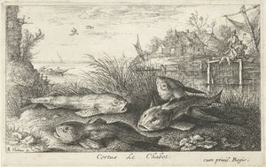 Cuatro cachos en la orilla de un río Cortus LeChabot. (título en el objeto) Peces y otras criaturas marinas: segunda serie de agua dulce (título de la serie) Seconde partie de Poissons d