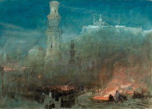 El Cairo, noche (acuarela) de Albert Goodwin