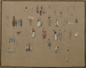 Going to Market (acuarela y lápiz con tinta corporal sobre papel tintado) de Albert Goodwin