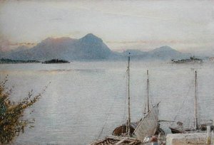 Amanecer desde Baveno, Lago Maggiore de Albert Goodwin