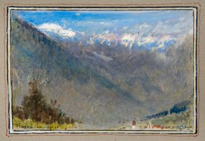 Trafoi en el Tirol (acuarela a la acuarela con borde decorativo)