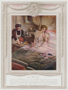 Belle Époque París, dama de moda despertándose (litografía en color) de Albert Guillaume