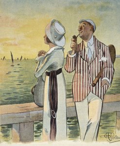 Coqueteo al anochecer - dibujo de Albert Guillaume (1873-1942), en “Le Rire”, agosto 1912 de Albert Guillaume