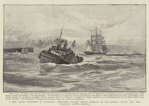 Un nuevo movimiento social en Australia, emigrantes saliendo del puerto de Sídney en el barco Royal Tar hacia Paraguay, América del Sur de Albert Henry Fullwood