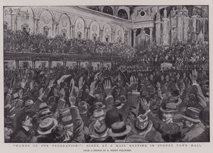 ¡Manos arriba por la Federación!, escena en una reunión masiva en el Ayuntamiento de Sídney de Albert Henry Fullwood