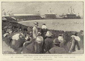 Equipo de cricket del Sr. Stoddart en Australia, el primer partido de prueba de Albert Henry Fullwood