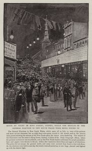 Escena nocturna en King Street, Sídney, mientras se publicaban los resultados de las elecciones generales en Nueva Gales del Sur de Albert Henry Fullwood
