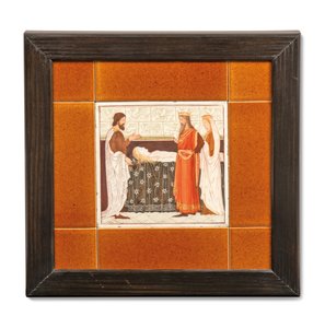 Azulejo pintado con una escena medieval, c.1880-99 (cerámica pintada)
