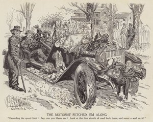 Caricatura burlándose de un hombre conduciendo su coche a exceso de velocidad de Albert Levering