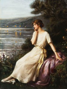 Retrato de una mujer junto a un lago de Albert Lynch