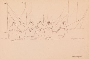 Seis mujeres en un muelle