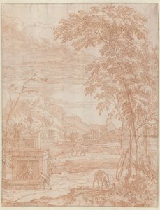 Paisaje de estilo italiano con una fuente de Albert Meyering