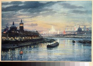 Iluminaciones a Moscú (Iluminación en Moscú). Dibujo de Albert Nikolayevich Benois (1852-1936). Litografía en color, arte ruso del siglo XIX. Biblioteca Estatal Rusa, Moscú. de Albert Nikolayevich Benois